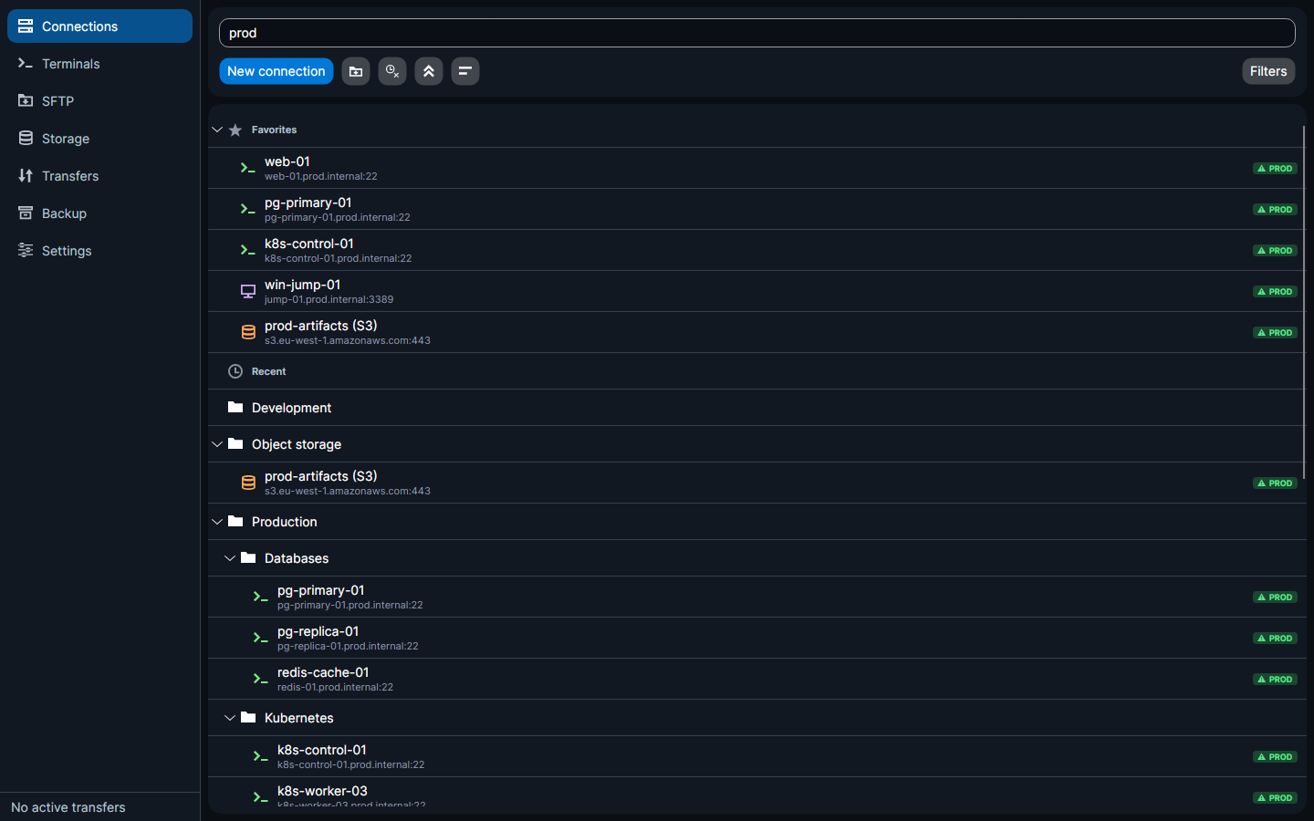 Search narrowing the connection tree