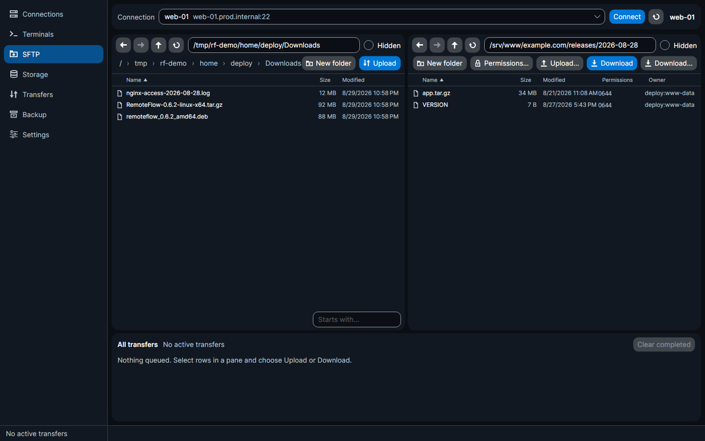 Browsing a release directory on the server